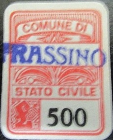 Marca da Bollo del Comune di FRASSINO su Carta Bianca di dimensioni 15,5 x 20 mm