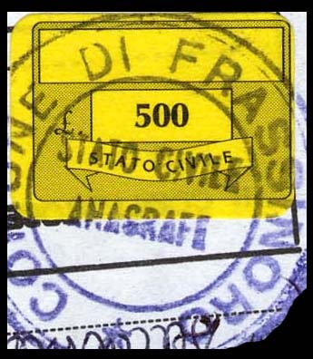 Marca da Bollo del Comune di FRASSINORO su Carta Bianca di dimensioni 19 x 14,5 mm