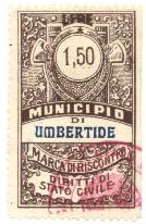 Marca da Bollo del Comune di UMBERTIDE su Carta Bianca di dimensioni 26 x 43,5 mm