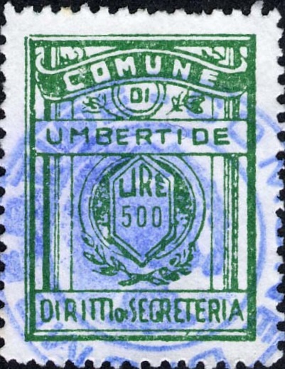 Marca da Bollo del Comune di UMBERTIDE su Carta Bianca di dimensioni 21,5 x 29 mm