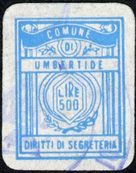 Marca da Bollo del Comune di UMBERTIDE su Carta Bianca di dimensioni 14,5 x 19 mm