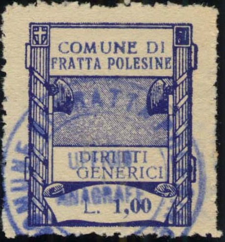 Marca da Bollo del Comune di FRATTA POLESINE su Carta Bianca di dimensioni 25 x 30,5 mm
