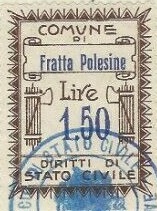 Marca da Bollo del Comune di FRATTA POLESINE su Carta Bianca di dimensioni 25 x 30,5 mm