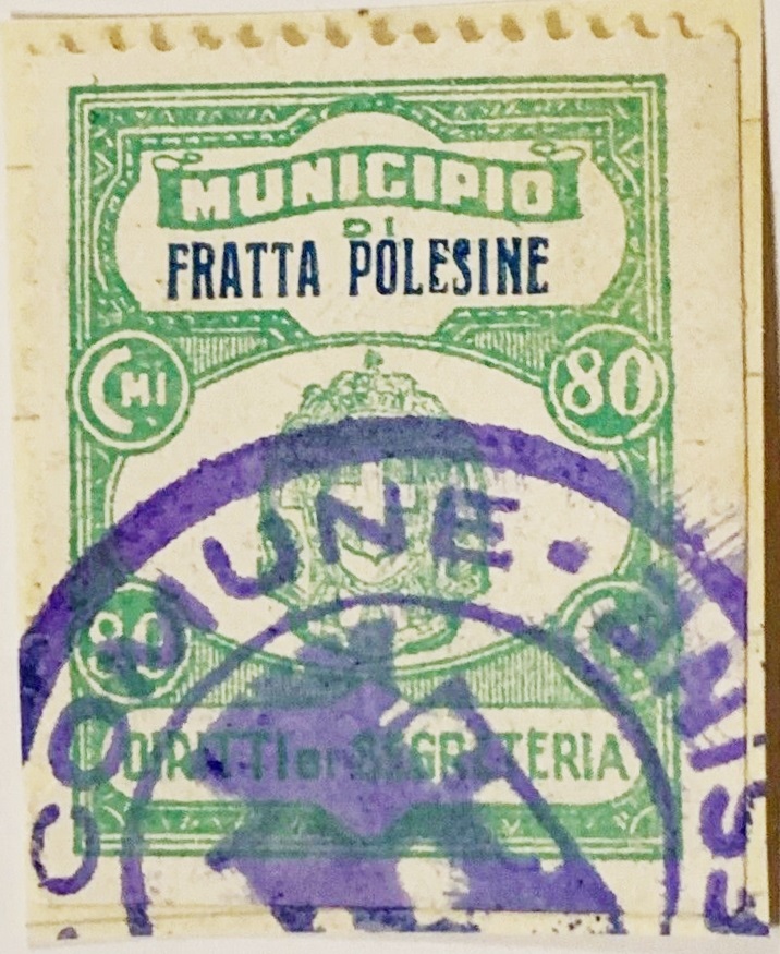 Marca da Bollo del Comune di FRATTA POLESINE su Carta Bianca di dimensioni 25 x 30,5 mm