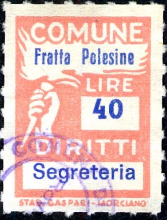 Marca da Bollo del Comune di FRATTA POLESINE su Carta Bianca Sottile di dimensioni 18,5 x 26,5 mm