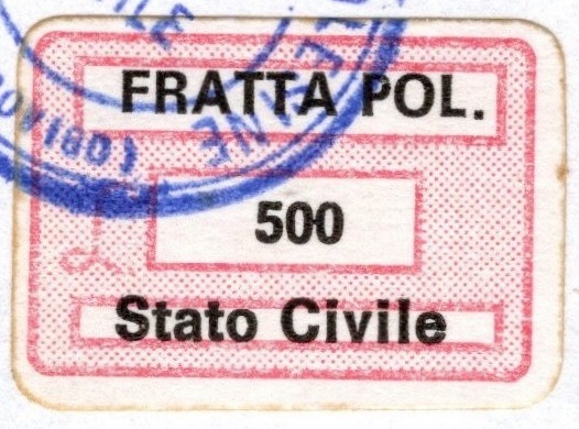 Marca da Bollo del Comune di FRATTA POLESINE su Carta Bianca di dimensioni 20 x 14 mm