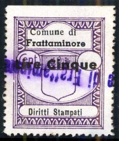 Marca da Bollo del Comune di FRATTAMINORE su Carta Bianca di dimensioni 22 x 29 mm