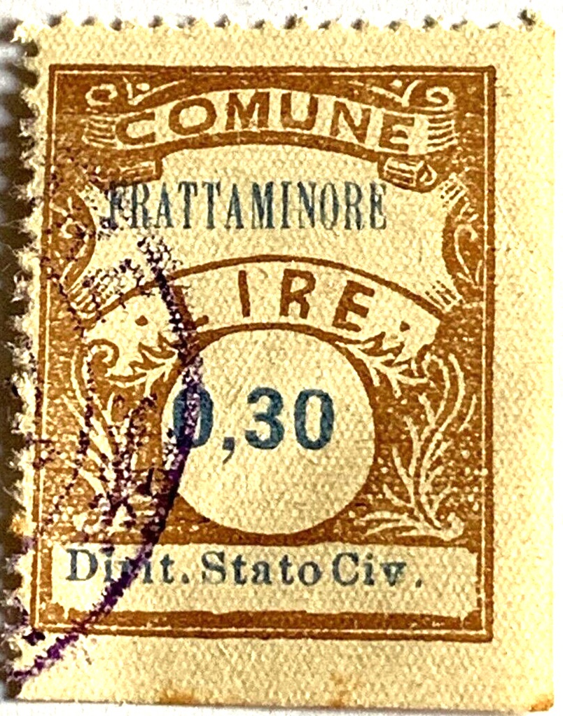 Marca da Bollo del Comune di FRATTAMINORE su Carta Bianca di dimensioni 22 x 30 mm