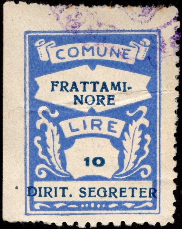 Marca da Bollo del Comune di FRATTAMINORE su Carta Bianca di dimensioni 22 x 30 mm