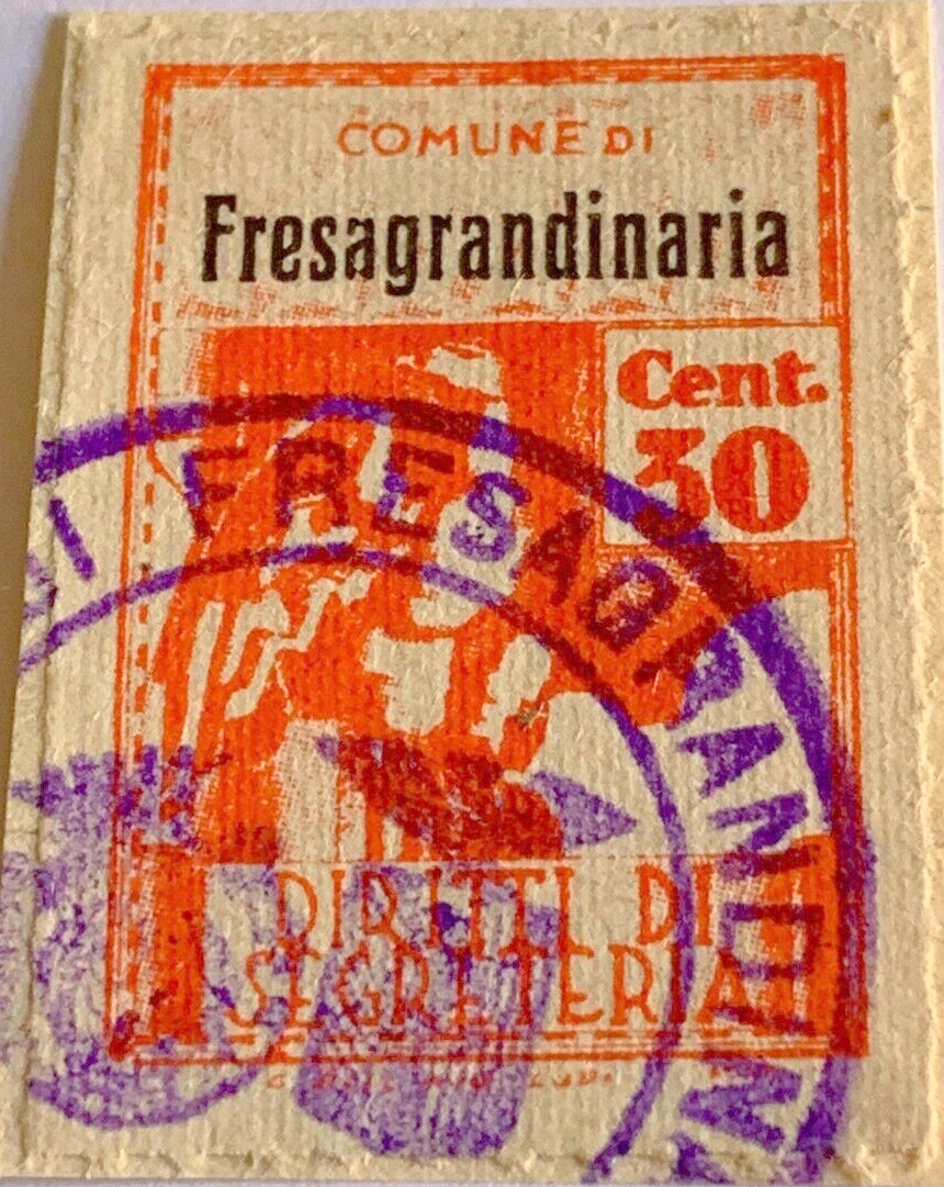 Marca da Bollo del Comune di FRESAGRANDINARIA su Carta Bianca di dimensioni 22 x 35 mm