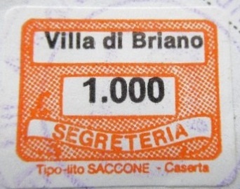 Marca da Bollo del Comune di VILLA DI BRIANO su Carta Bianca di dimensioni 20 x 14,5 mm