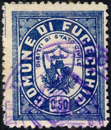 Marca da Bollo del Comune di FUCECCHIO su Carta Bianca Sottile di dimensioni 22 x 26,5 mm
