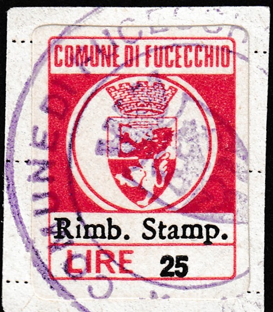 Marca da Bollo del Comune di FUCECCHIO su Carta Bianca di dimensioni 15,5 x 19,5 mm
