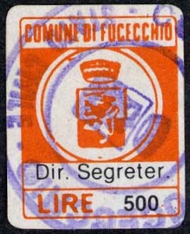Marca da Bollo del Comune di FUCECCHIO su Carta Bianca di dimensioni 15,5 x 19,5 mm