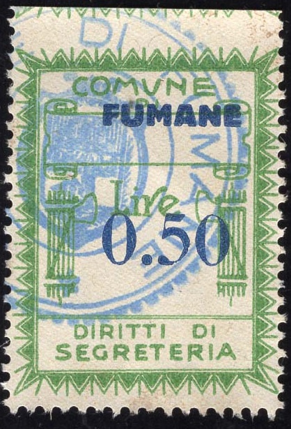 Marca da Bollo del Comune di FUMANE su Carta Bianca di dimensioni 22 x 29 mm