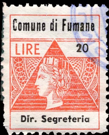 Marca da Bollo del Comune di FUMANE su Carta Bianca di dimensioni 22 x 28 mm