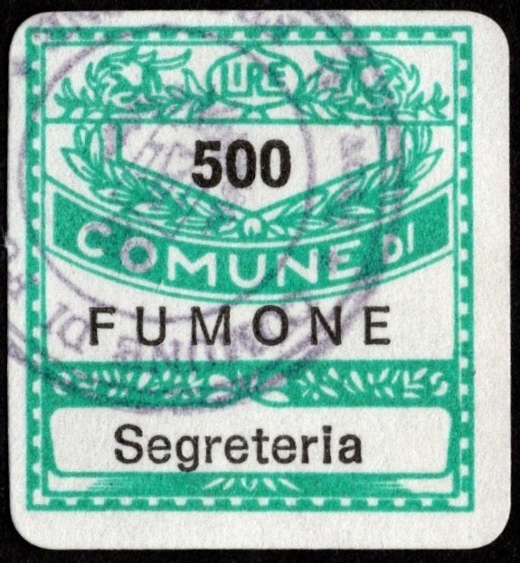 Marca da Bollo del Comune di FUMONE su Carta Bianca di dimensioni 10 x 21 mm