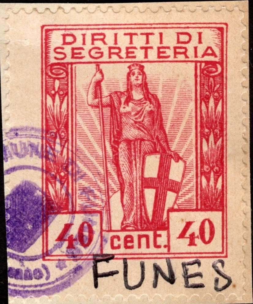 Marca da Bollo del Comune di FUNES su Carta Bianca di dimensioni 21 X 32 mm