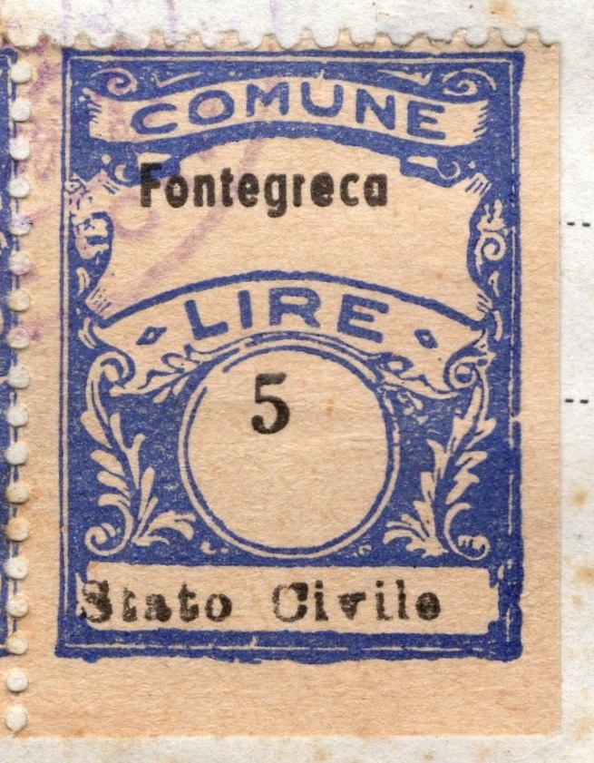 Marca da Bollo del Comune di FURCI su Carta Bianca di dimensioni 21 x 29 mm