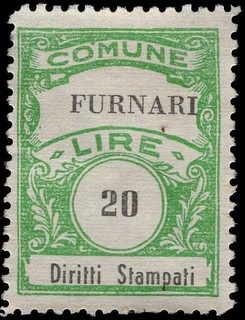 Marca da Bollo del Comune di FURNARI su Carta Bianca di dimensioni 22,5 x 29 mm