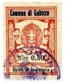 Marca da Bollo del Comune di GABICCE MARE su Carta Bianca Sottile di dimensioni 25,5 x 35 mm