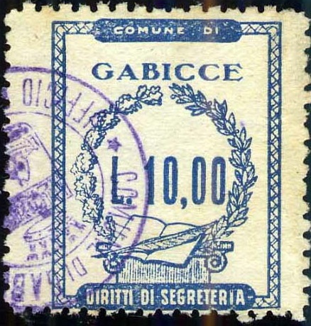 Marca da Bollo del Comune di GABICCE MARE su Carta Bianca di dimensioni 22 28,5 mm