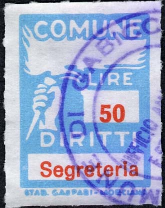 Marca da Bollo del Comune di GABICCE MARE su Carta Bianca di dimensioni 18,5 x 26 mm