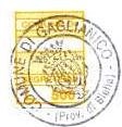 Marca da Bollo del Comune di GAGLIANICO su Carta Bianca di dimensioni 15 x 20,5 mm
