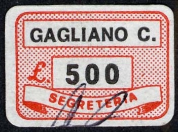 Marca da Bollo del Comune di GAGLIANO CASTELFERRATO su Carta Bianca di dimensioni 19 x 14 mm