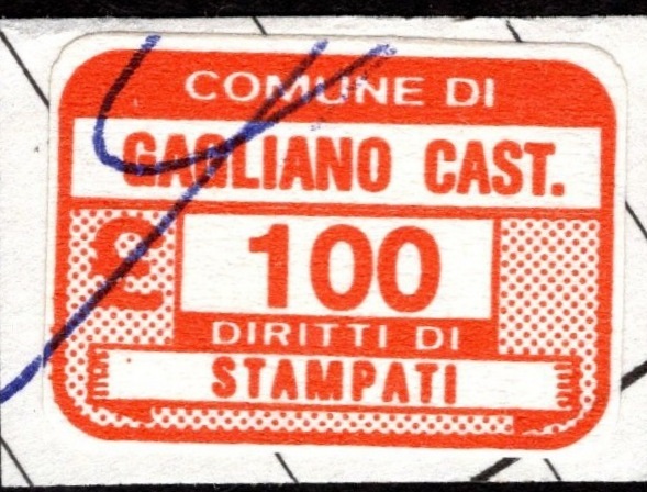 Marca da Bollo del Comune di GAGLIANO CASTELFERRATO su Carta Bianca di dimensioni 20 x 13,5 mm
