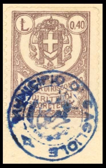 Marca da Bollo del Comune di GAGLIOLE su Carta Bianca Sottile di dimensioni 26 x 36 mm