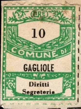 Marca da Bollo del Comune di GAGLIOLE su Carta Bianca di dimensioni 22,5 x 29 mm