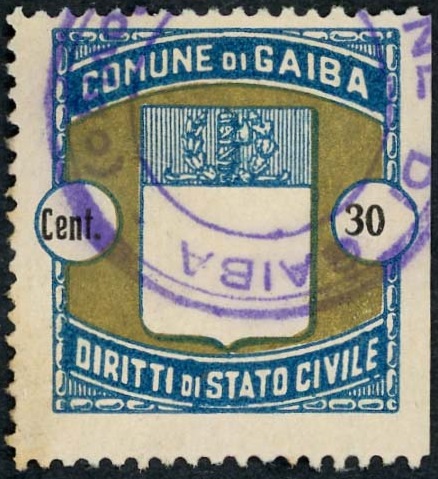 Marca da Bollo del Comune di GAIBA su Carta Bianca di dimensioni mm