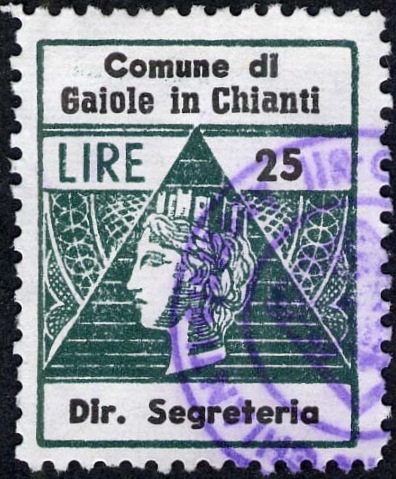 Marca da Bollo del Comune di GAIOLE IN CHIANTI su Carta Bianca di dimensioni 22 x 28 mm