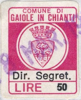 Marca da Bollo del Comune di GAIOLE IN CHIANTI su Carta Bianca di dimensioni 18 x 22 mm