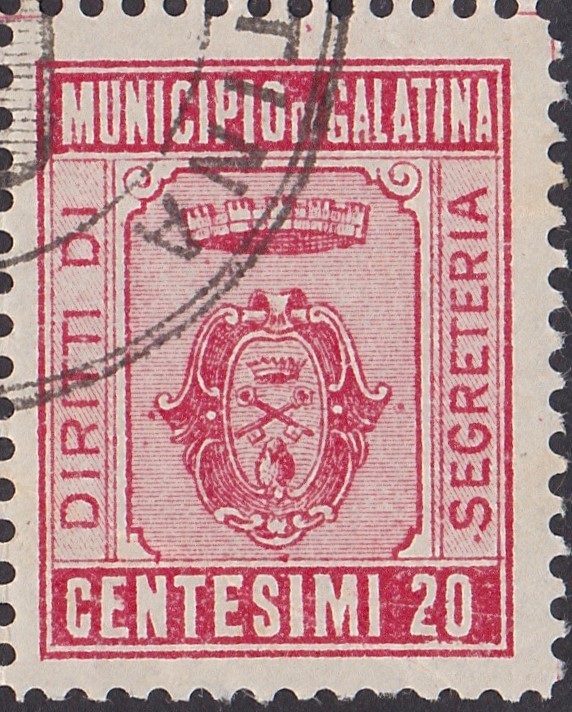 Marca da Bollo del Comune di GALATINA su Carta Bianca Sottile di dimensioni 19,5 x 25 mm