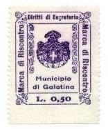 Marca da Bollo del Comune di GALATINA su Carta Bianca di dimensioni 27 x 33,5 mm