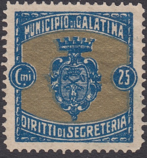 Marca da Bollo del Comune di GALATINA su Carta Bianca di dimensioni 25,5 x 26 mm