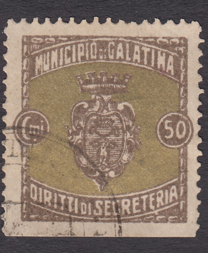 Marca da Bollo del Comune di GALATINA su Carta Bianca di dimensioni 25,5 x 26 mm
