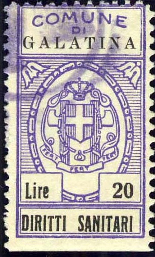 Marca da Bollo del Comune di GALATINA su Carta Bianca Sottile di dimensioni 18 x 33,5 mm