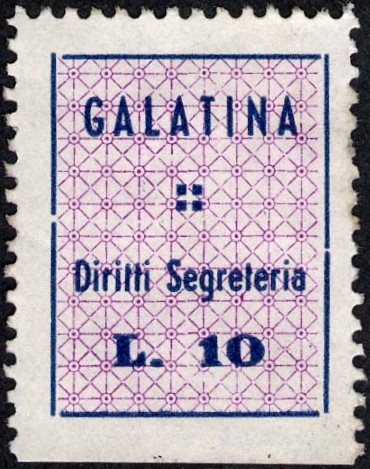 Marca da Bollo del Comune di GALATINA su Carta Bianca di dimensioni 19 x 25,5 mm