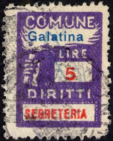 Marca da Bollo del Comune di GALATINA su Carta Bianca Sottile di dimensioni 18,5 x 25 mm