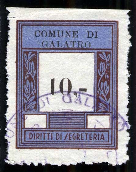 Marca da Bollo del Comune di GALATRO su Carta Bianca di dimensioni 23 X 30 mm