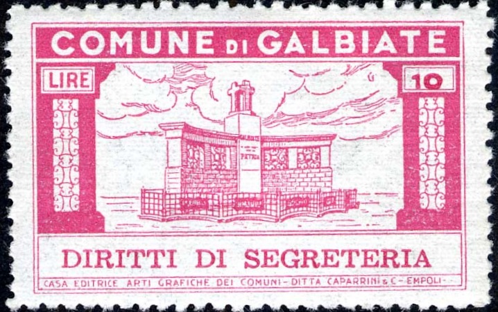 Marca da Bollo del Comune di GALBIATE su Carta Bianca di dimensioni 41,5 x 26 mm