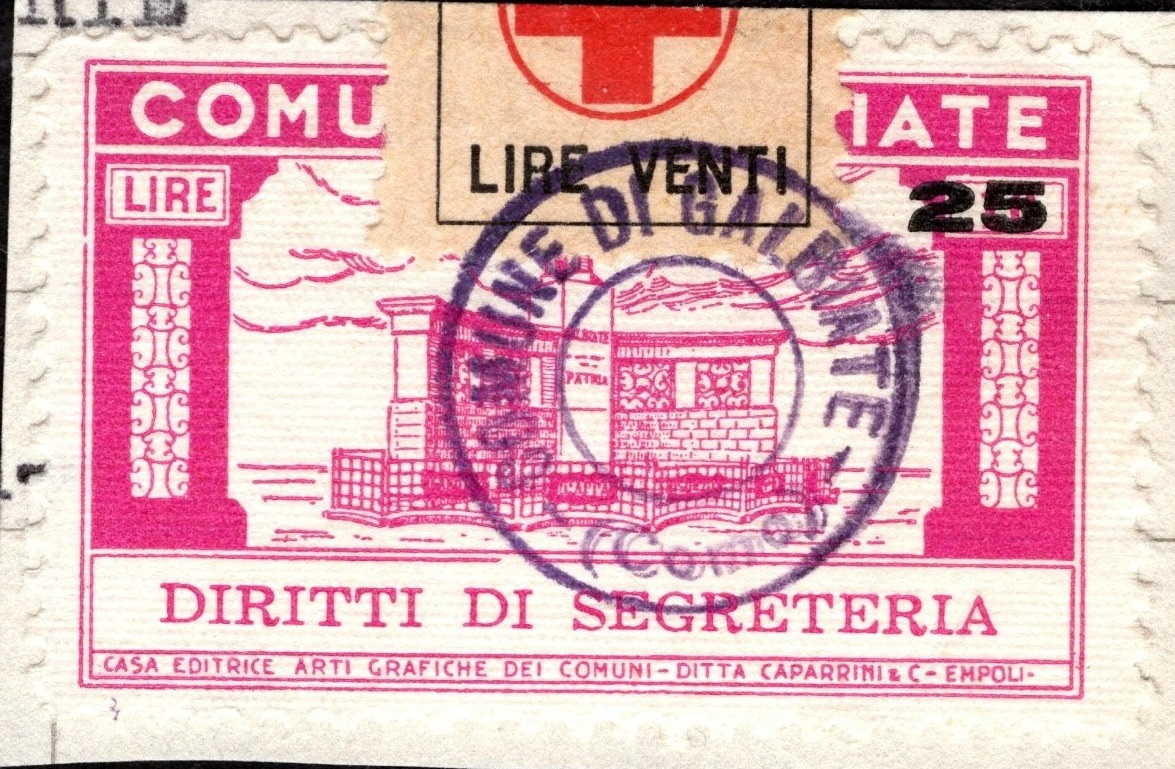 Marca da Bollo del Comune di GALBIATE su Carta Bianca di dimensioni 41,5 x 26 mm