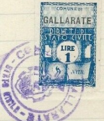 Marca da Bollo del Comune di GALLARATE su Carta Bianca di dimensioni 23 x 31 mm