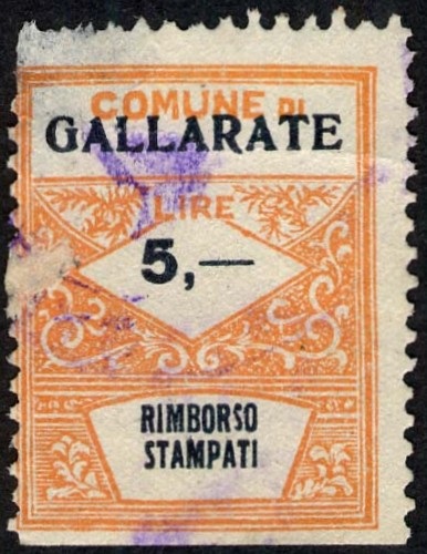 Marca da Bollo del Comune di GALLARATE su Carta Bianca di dimensioni 22 x 28 mm