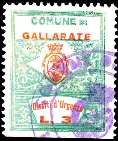 Marca da Bollo del Comune di GALLARATE su Carta Bianca di dimensioni 22,5 x 29 mm