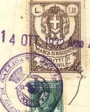 Marca da Bollo del Comune di GALLICANO NEL LAZIO su di dimensioni 26 x 36 mm