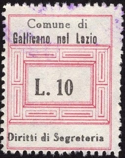 Marca da Bollo del Comune di GALLICANO NEL LAZIO su Carta Bianca di dimensioni 21 X 27 mm